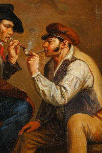 &quot;Deux fumeurs de pipes&quot;, tableau XIXème siècle non signé