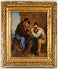 &quot;Deux fumeurs de pipes&quot;, tableau XIXème siècle non signé