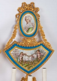 Paire d&#039;appliques en faïence et bronze doré Napoléon III