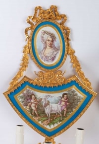 Paire d&#039;appliques en faïence et bronze doré Napoléon III