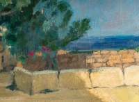 Lucien Adrion (1889-1953) - huile sur toile vers 1920-1930 - Une terrasse sur la Méditerranée