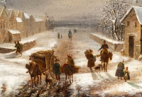 Louis-Claude Malbranche (1790-1838) Scène de vie à la campagne sous la neige huile sur toile vers 1820
