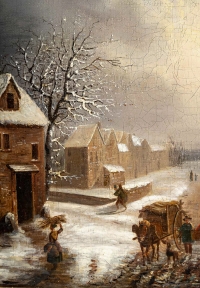 Louis-Claude Malbranche (1790-1838) Scène de vie à la campagne sous la neige huile sur toile vers 1820