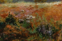 Huile sur toile, Paysage de verdure  et fleurs, signeé et datée, Maurice Lessertieux, 1898