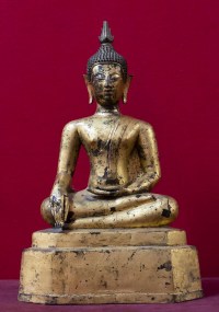 Bouddha en bronze doré position &quot;Prise de la terre à témoin&quot; Laos 18e siècle