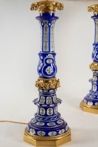 Tres Belle Paire de lampes en Cristal de Bohême overlay monture Bronze