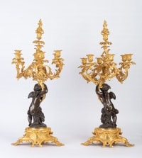 Caandélabres en bronze et bronze doré aux Putti 19e siècle Napoléon III