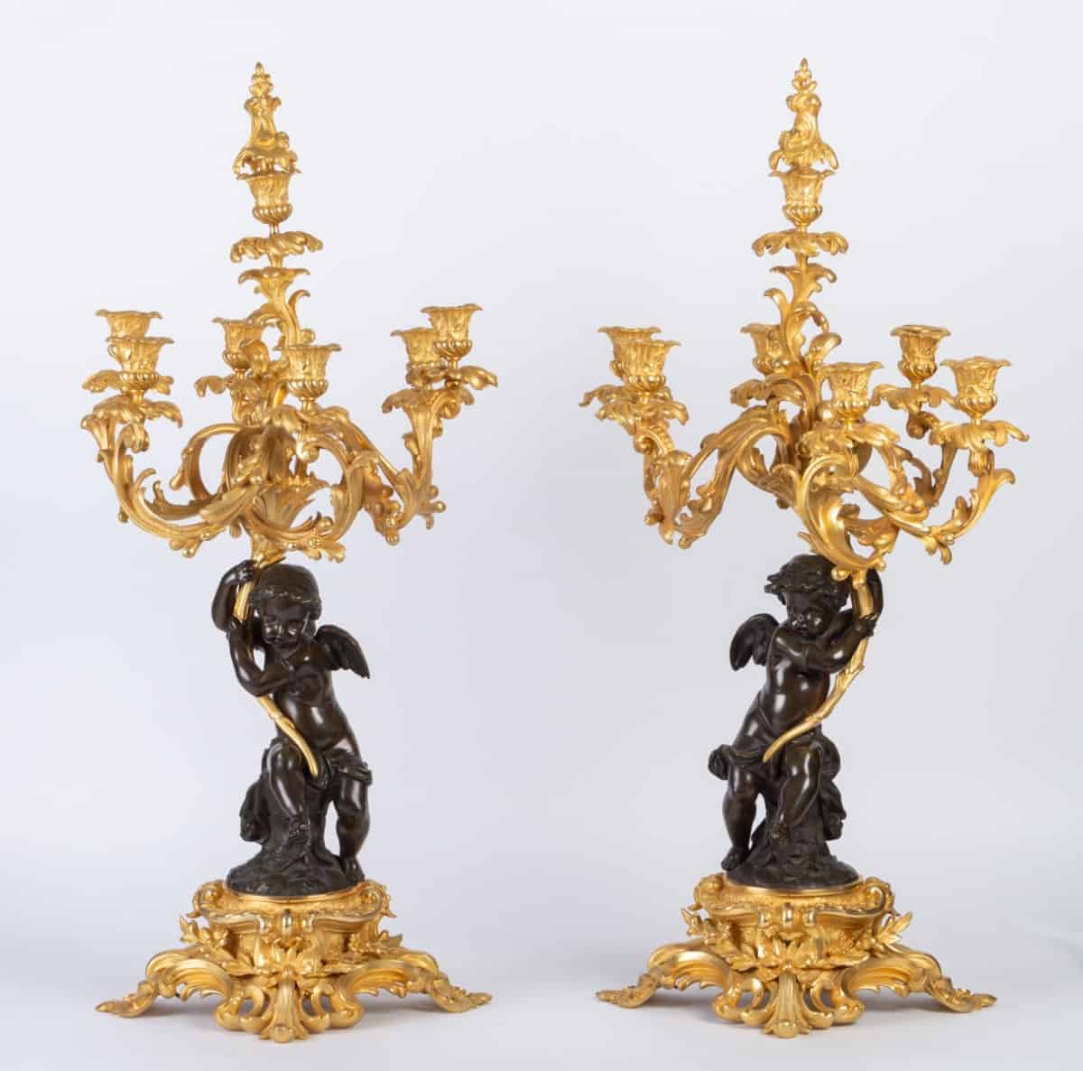 Caandélabres en bronze et bronze doré aux Putti 19e siècle Napoléon III||||||||||||||