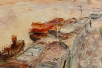 Serge Belloni  (1925-2005) « Le peintre de Paris » - Vue de l’Ile Saint-Louis huile sur bois vers 1970