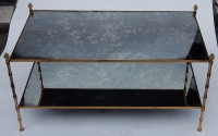 1970′ Table Basse Maison Baguès Décor Bambou en Laiton et Miroir Oxydé