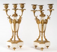 Paire de candélabres marbre blanc et bronze doré XIXème siècle
