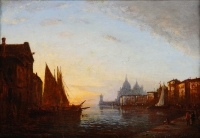 Auguste Ravier (1814-1895) Vue de Venise Basilique Santa Maria Della Salute Huile sur panneau vers 1840