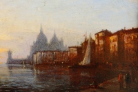 Auguste Ravier (1814-1895) Vue de Venise Basilique Santa Maria Della Salute Huile sur panneau vers 1840