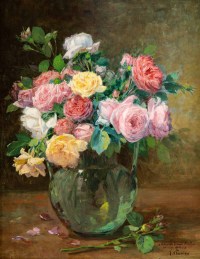 Justin Jules Claverie (1859 - 1932) : Bouquet de roses.