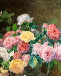 Justin Jules Claverie (1859 - 1932) : Bouquet de roses.