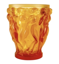 Vase &quot;Bacchantes&quot; cristal jaune ambré de LALIQUE FRANCE