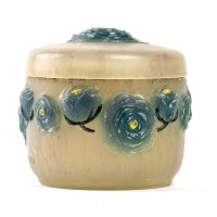 Boîte &quot;Roses&quot;, &quot;Renonculus&quot; pâte de verre turquoise, jaune et blanche de Gabriel ARGY-ROUSSEAU