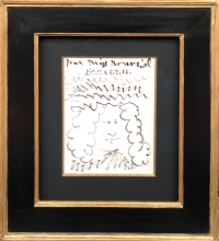 Picasso Pablo Autoportrait Dessin Feutre Signé Dédicacé à Miss Nombril daté 5.8.66 Certificat
