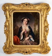 Portrait présumé de la Reine Victoria huile sur panneau vers 1849 par Henri-Guillaume Schlesinger (1814-1893)
