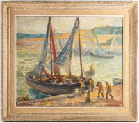 Un port en bretagne, Huile sur toile signée O. Denizard