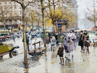 Galien Laloue Peinture 20è Paris Le Marché Aux Fleurs De La Madeleine Gouache Aquarellée Signée