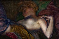 Huile sur toile représentant une femme couchée. Circa. 1920 - 1930