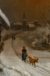 Théodore Levigne (1848-1912) Village sous la neige huile sur toile fin du XIXème siècle