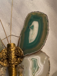 1970’Applique Papillon en Bronze ou Laiton, Duval Brasseur Ou Isabelle Faure, 1 Ampoule, Ailes d’Agate : 30 X Hauteur 38
