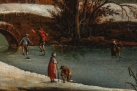 École Flamande du XVIIIème siècle - La rivière gelée huile sur toile vers 1750-1780