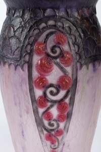 Vase &quot;Primevères&quot; pâte de verre rose, violette, noire et blanche - Gabriel ARGY-ROUSSEAU