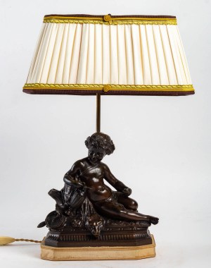Bronze à patine brune du XIXème siècle, monté en lampe, époque Napoléon III|||||||||