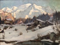 ABRATE Angelo Peinture XXè siècle Soleil sur le Mont Blanc Huile signée