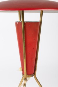 Lampe tripode années 50 en laiton et métal laqué rouge