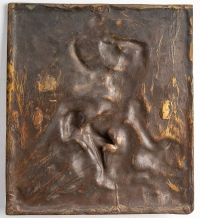 Belle plaque en bronze patiné représentant des faunes signés Clodion, XIXème siècle