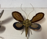 1970’ Paire D’Appliques Papillon en Bronze ou Laiton, Duval Brasseur Ou Isabelle Faure, 1 Ampoule, Ailes d’Agate