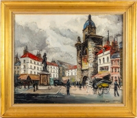 Franck Will (1900-1951) Place de la Grosse Horloge à La Rochelle huile sur toile vers 1925-1930
