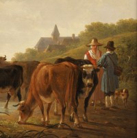 Troupeau de vaches dans un paysage fluvial - Attribué à Jacob Van STRY