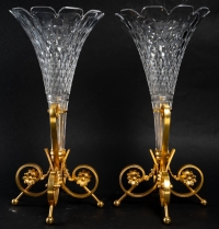 Magnifique et Grande Paire de Cornet en Cristal de Baccarat taillé, XIXème siècle