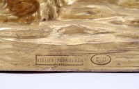 Paire de groupes sculptés en terre cuite dorée, Allégories de la Musique et des Vendanges, XXème siècle