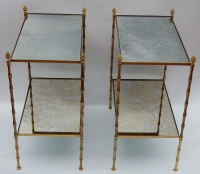 1950/70′ Paire de Bouts de Canapés Bronze Décor Bambou, Style Maison Baguès