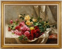 Dominique Hubert Rozier (1840-1901) - Enchantement d’une jetée de Roses huile sur toile vers 1880