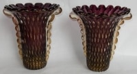 1970′ Paire de Vases Ou Similaires – Cristal Murano Violine et Or – Signés Toso H 32 cm