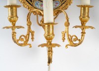 Paire d&#039;appliques en bronze doré et plaque de porcelaine, Napoléon III, XIX siècle