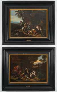 Adriaen de Gryef (1670-1722) - XVIIème siècle Retours de Chasse paire d’huiles sur toile vers 1690