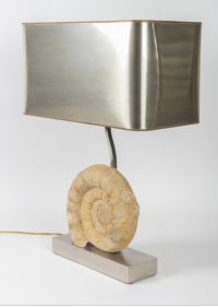 1970 Lampe en Métal Argenté et Ammonite Willy Daro