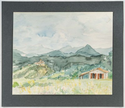 Paysage de Montagne, Aquarelle sur Papier, XX siècle. Evelyne Luez||||||||