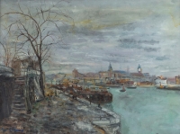 Serge Belloni « Le peintre de Paris » - Les Quais de Seine à Paris vers 1960 huile sur toile