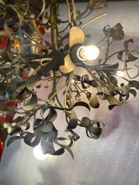 1900′ Lustre Boule de Gui en Bronze Art Nouveau à 6 Ampoules Diamètre: 50 cm Hauteur: 60 cm