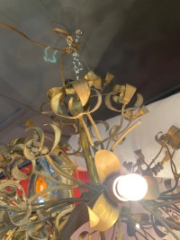 1900′ Lustre Boule de Gui en Bronze Art Nouveau à 6 Ampoules Diamètre: 50 cm Hauteur: 60 cm