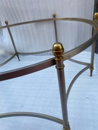 1970′ Table Basse De Forme Ronde Maison Jansen Fer et Bronze , Hauteur: 47,5 cm  , Diamètre: 98 cm